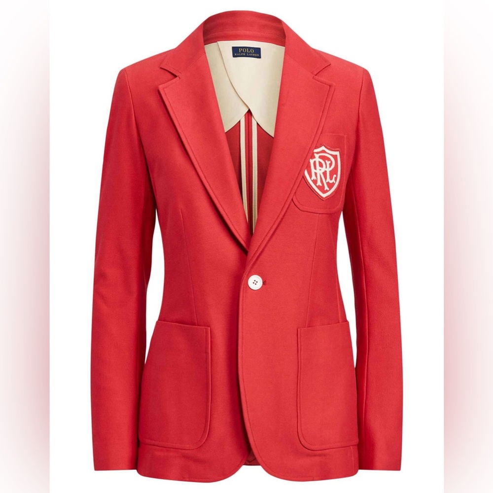Polo Ralph Lauren Logo-Patch Double-Knit Blazer in Red - NEVER WORN